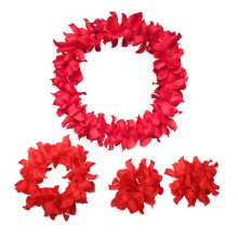 Hawaiian Lei Set, Party Flower Necklaces, Flower Leis for Luau Parties, Guest Gifts, Pack of Accessories, Decorations, 4 Pieces (Red)
