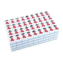 Mahjong Set Mahjong, Large Number Mahjong with 144 Engraved Tiles, for Household, Travel, Hand Mahjong Mahjong Adult (Blue, 42 mm) 42mm Blue