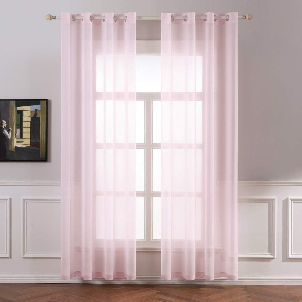Elegant Decor Baby Pink Sheer Voile Curtains, Light Filtering Semi Transparent Faux Linen Voile Grommet Top Window Panels for Privacy Protection, 2 Pa