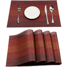 Indoor Outdoor Placemats, Set Of 6, Durable Washable Heat Resistant Dining Table Protectors, Non-Slip Woven Vinyl Mats, Quick Dry For Everyday Use In
