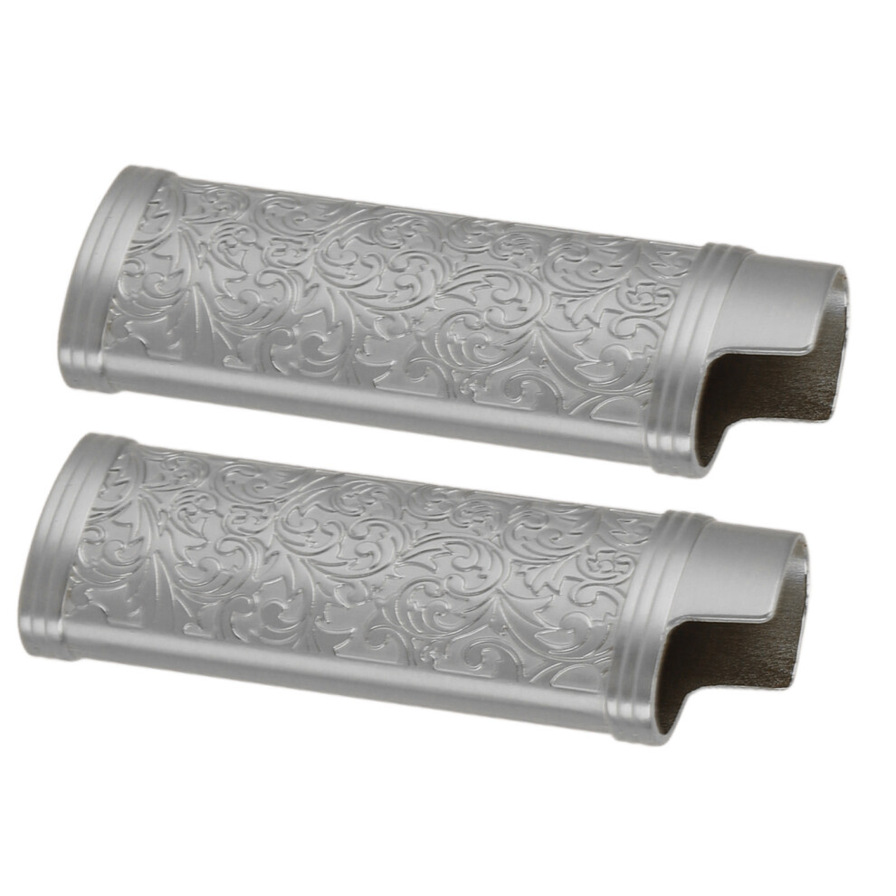 Gray 2Pcs Zinc Alloy Lighter Cases Vintage Botanic Pattern Durability