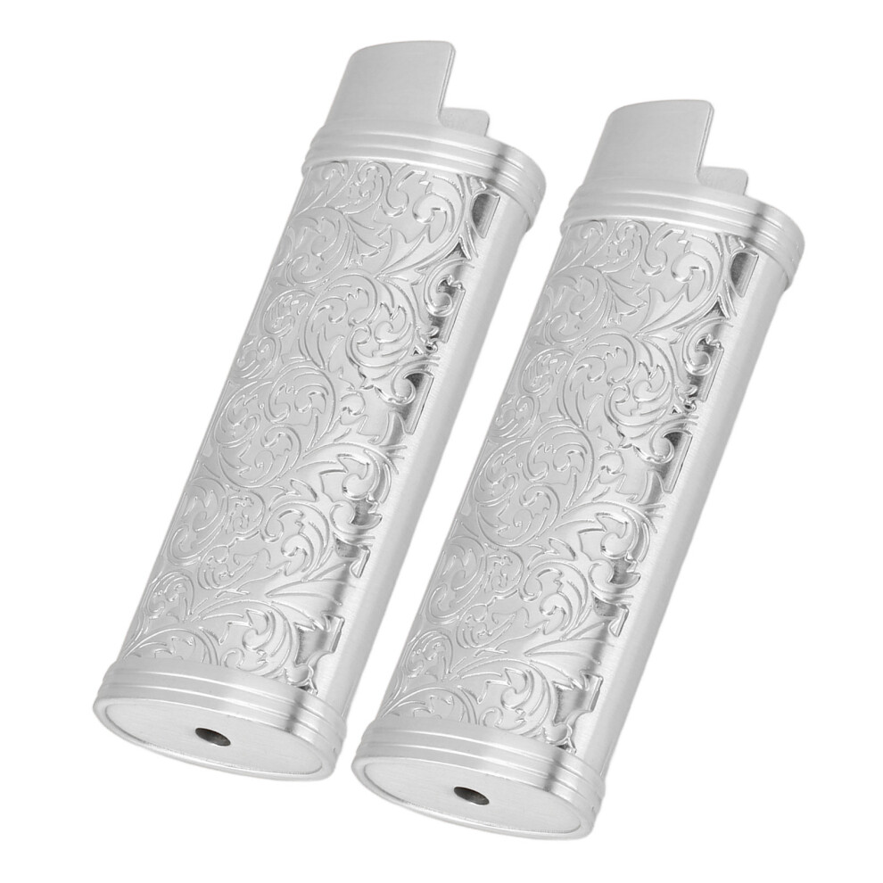 Silver Durable Vintage Style Lighter Covers Floral Zinc Alloy 2 Pack