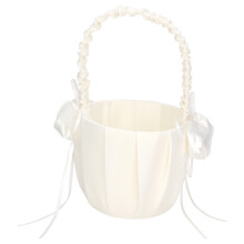 Decorated With Simulation Pearl, Elegant Flower Girl Basket For Nieces Daughters Young Relatives, Lace Decorative Basket White Satin