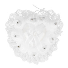 Heart Shaped Ring Pillow, Lace-trimmed Ring Bearer Cushion For Your Special Day, Elegant Wedding Ring Bearer Pillow Adorned With Rhinestones