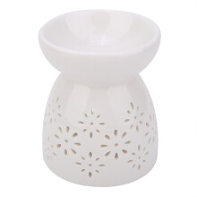 Bezaubernder Teelichthalter aus Keramik, Aromadiffusor für ätherische Öle mit Nachtlichtfunktion, tragbarer Wachswärmer mit elegantem Blumenmuster