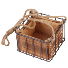 Panier de rangement en métal, jardinière en bois à l'aspect rustique, panier vintage multifonctionnel, mini caisse en bois avec