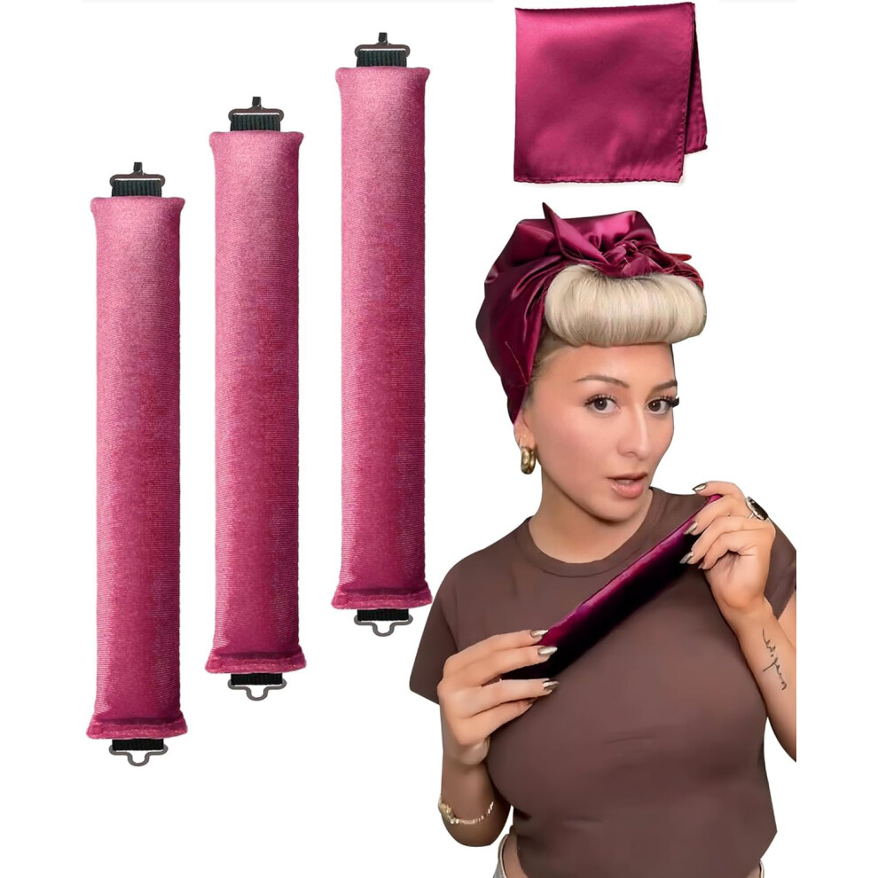 Pink Heatless Hair Curler Set For Long Medium Hair Overnight No Heat Rollers Big Waves Jumbo Rods Hot