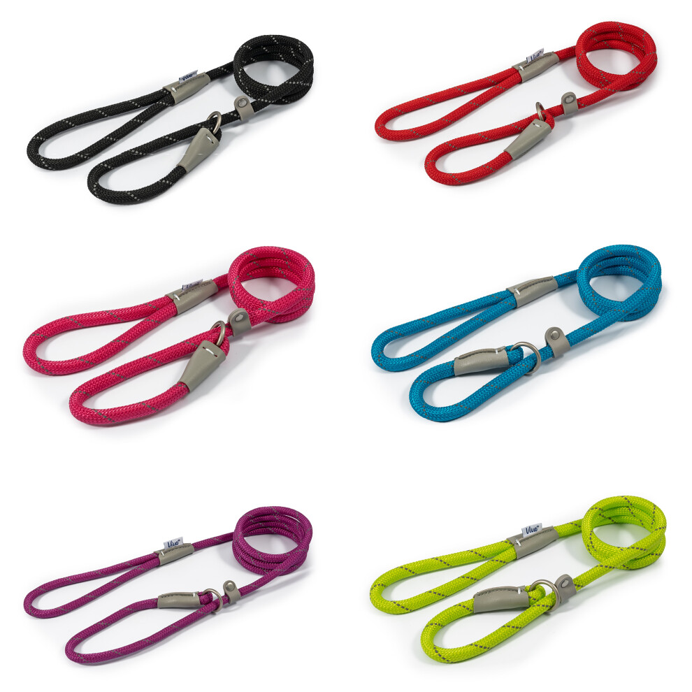 Ancol Viva Reflective Rope And Real Leather Slip Lead. 120X 1Cm. Red