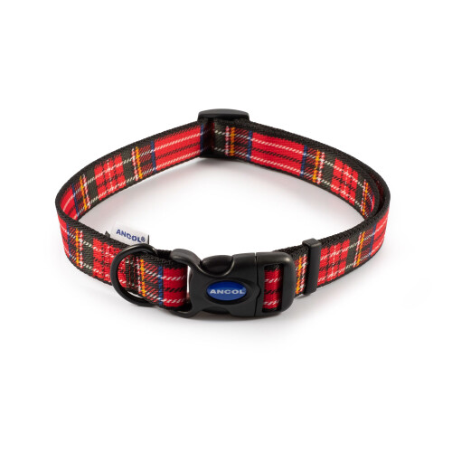 Ancol Indulgence Nylon Adjustable Collar Tartan Red 45-70cm Sz 5-9