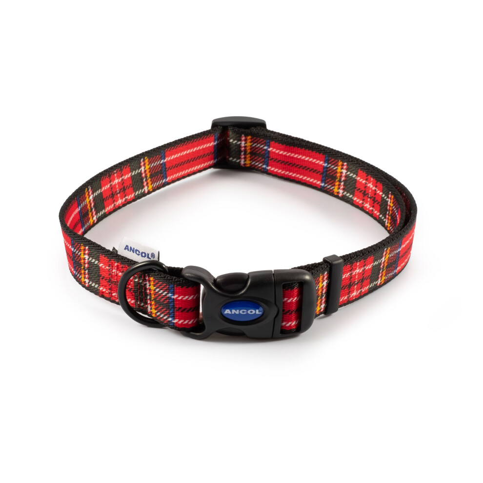 Ancol Indulgence Nylon Adjustable Collar Tartan 45-70Cm Sz 5-9 Red