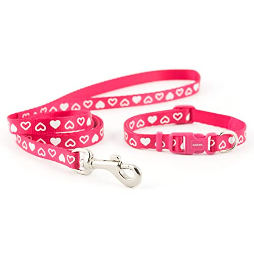 Ancol Ancol Small Bite Heart Collar Lead Set Raspberry adjusts 20-30cm 2