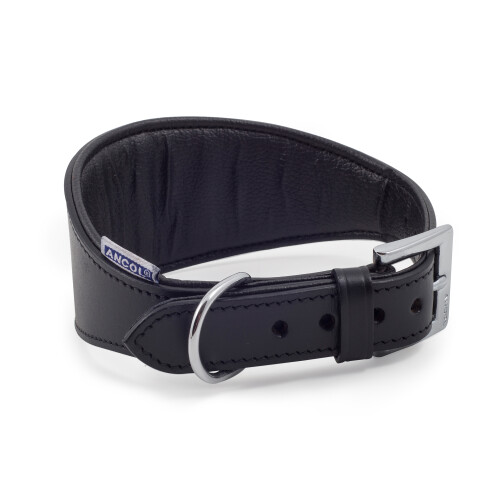 Heritage Leather Padded Greyhound Collar Black 35-48cm Sz 4-5