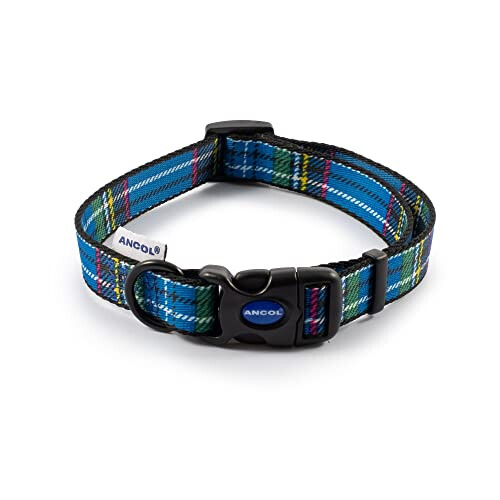 Ancol Indulgence Nylon Adjustable Collar Tartan Blue 30-50cm Sz 2-5 2