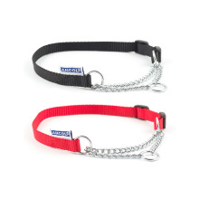 Heritage Nylon & Chain Check Collar Black 12mm X35-45cm Sz2-4