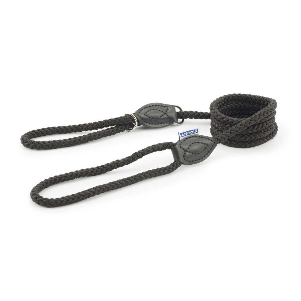 Ancol Heritage Rope Slip & Control Lead Combination 12Mm X1m Black
