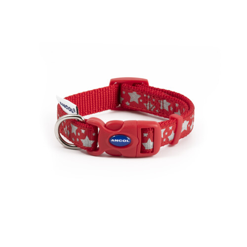 Ancol Indulgence Nylon Adjustable Collar Paw N Bone Red 20-30cm Sz 1-2 1