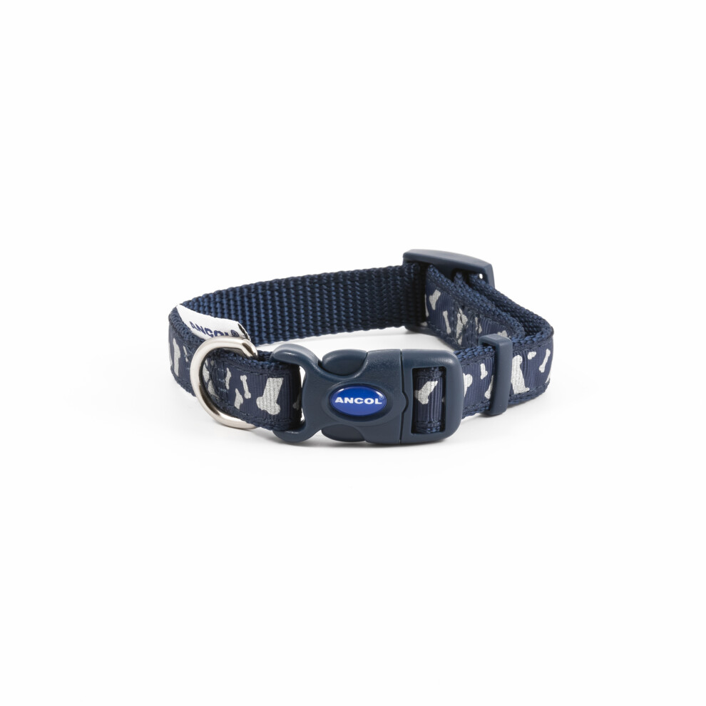 Ancol Indulgence Nylon Adjustable Collar Paw N Bone 20-30Cm Sz 1-2 Blue