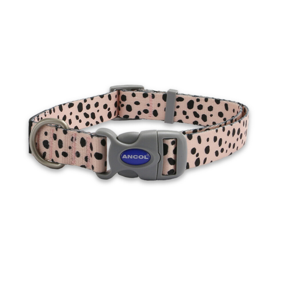 Ancol Dalmatian Patterned Round Dog Collar Secure Fit Soft Comfortable Stylish Pet Puppy Leash Large