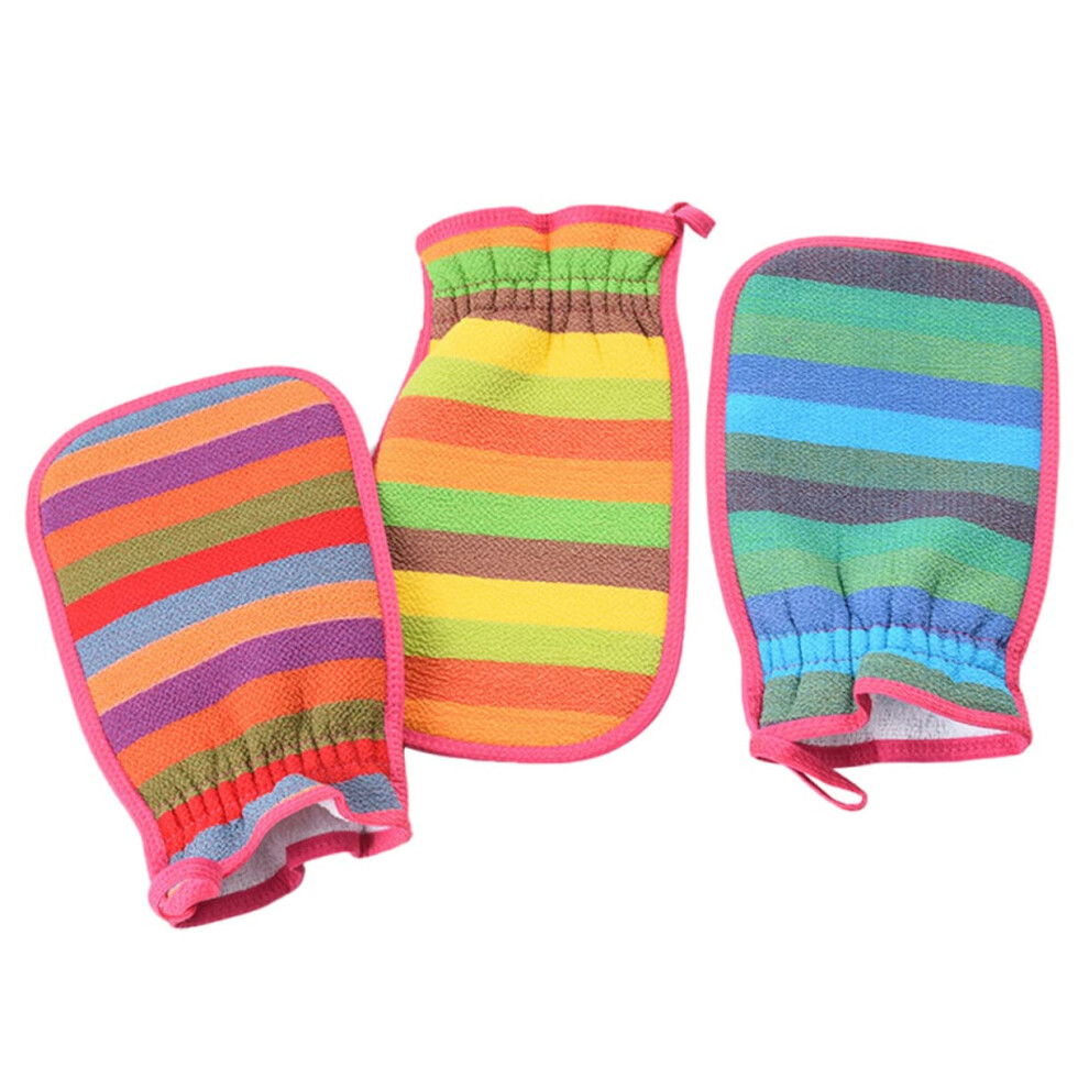 3pcs Doublesided Exfoliating Bath Mitts For Shower And Skin Care, Unisex, Colors, Plant Material, Reusable Bathing Set
