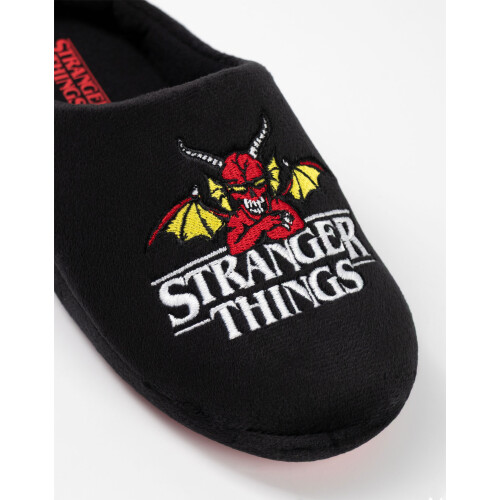 (12 UK Child) Stranger Things Mule Slippers (Unisex Kids Black) 1
