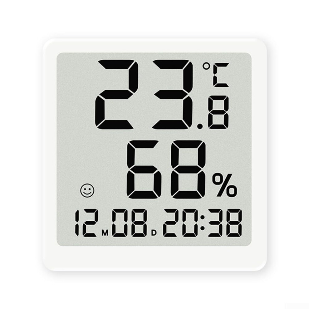 Digital Thermometer Hygrometer with Clock, Indoor Climate Monitor, Comfort Indicator, White