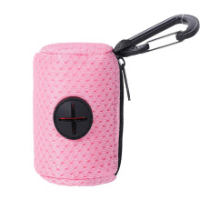 Dog Poop Bag Dispenser with Zipper, Large Capacity Mesh Holder for Walking and Outdoor, Pink