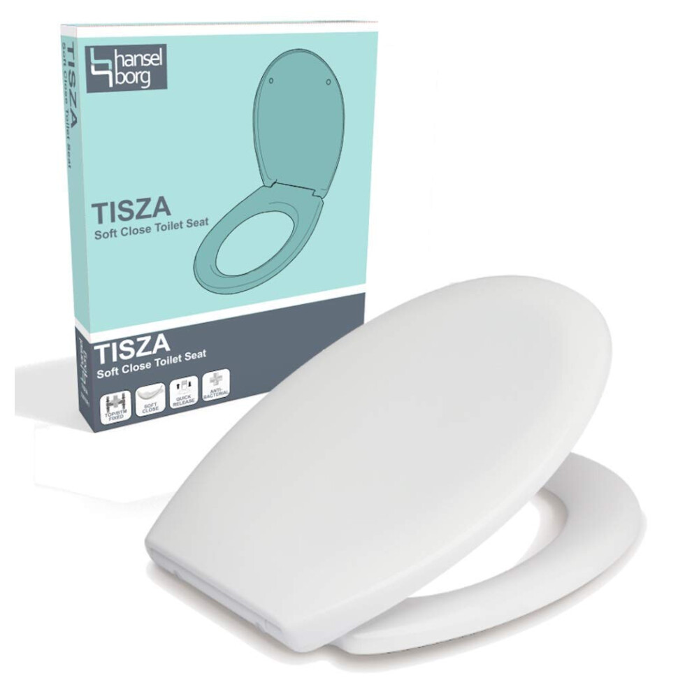 Hansel Borg Soft Close Easy 1 Click Quick Release Duroplast Toilet Seat Acti Bacterial Easy Clean Surface White Finish 9189345146459