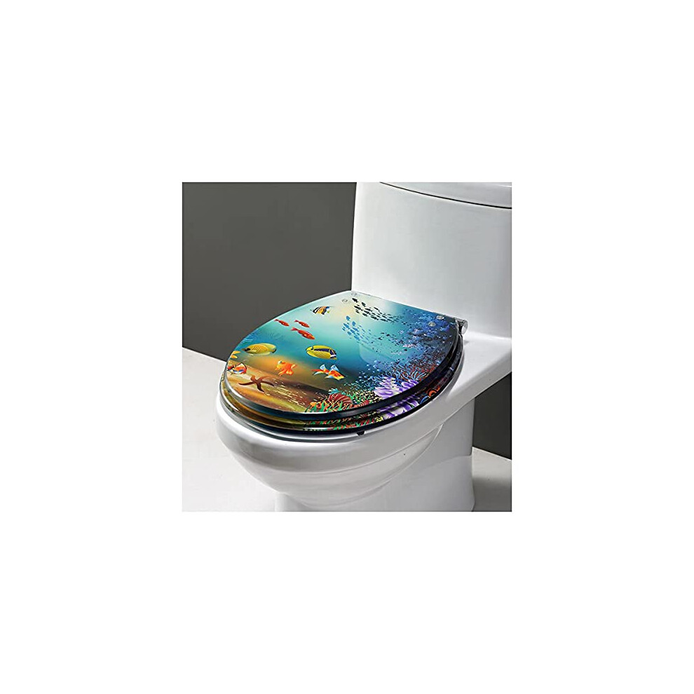 Resin Toilet Seat With 3D Effects, Heavyduty Lid, Dolphin Starfish Seashells, For U V O Type Toilets, Slowclose 9426802399448
