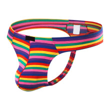Jockstrap Men's Sports Underwear Rainbow Big Pouch Comfortable Thong, Dark Purple, M