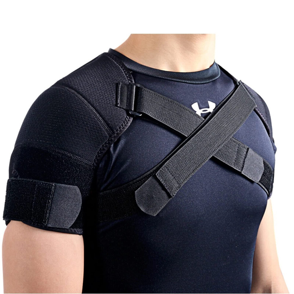Shoulder Support Brace Adjustable Double Strap Ergonomic Fit Breathable Fabric for Pain Relief L