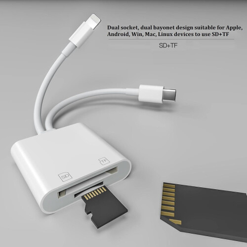 Leitor de cartão com conector Lightning para iPhone, conector USB-C e leitura/gravação simultânea, plug and play para compartilhamento de 1
