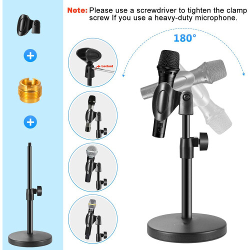 Pied de micro de table réglable, conception portable pour les présentations et les diffusions en déplacement, réglage de la hauteur par vis pour 1