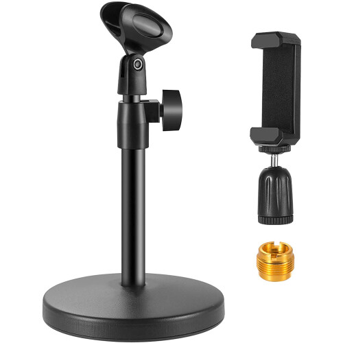 Pied de micro de table réglable, conception portable pour les présentations et les diffusions en déplacement, réglage de la hauteur par vis pour