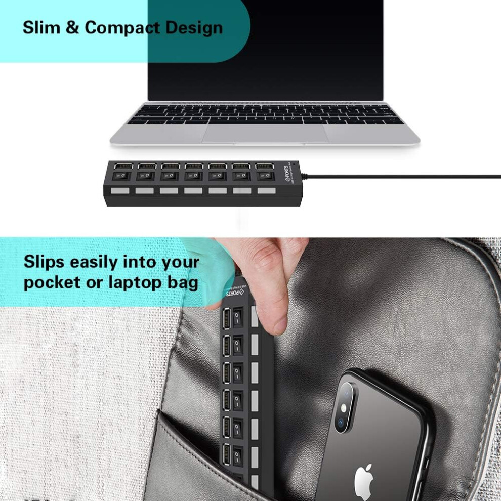7-Port Data Hub Splitter, Compact Portable Usb Hub With Advanced Chip Protection For Seamless Connectivity Expansion 9128293459099