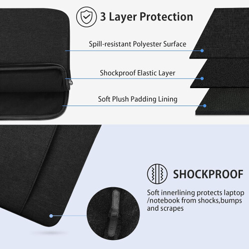 Capa versátil para laptops de até 14 polegadas, com exterior resistente à água e a rasgos, forro macio à prova de choque, zíper suave e design 1