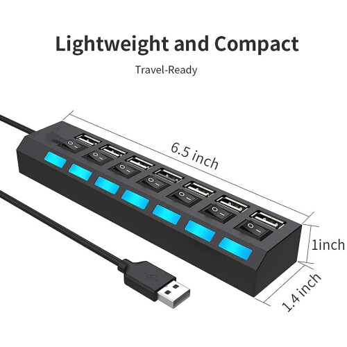Διαχωριστής USB Plug and Play, Hub 7 θυρών με μεταφορά δεδομένων υψηλής ταχύτητας και 2