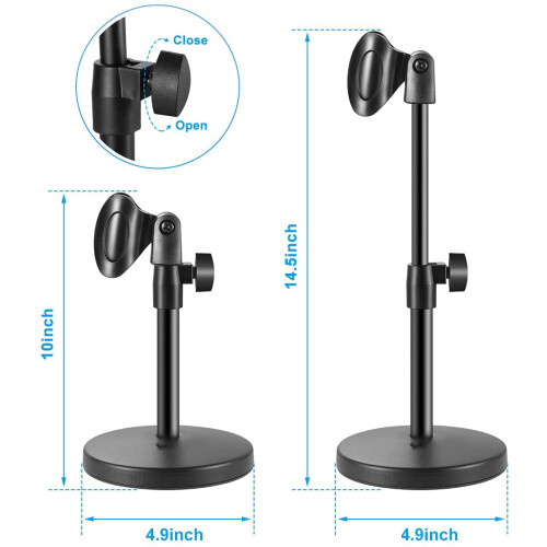 Pied de micro de table réglable, conception portable pour les présentations et les diffusions en déplacement, réglage de la hauteur par vis pour 2