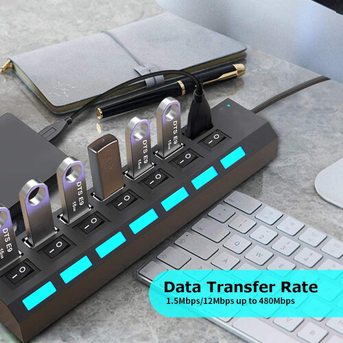 Διαχωριστής USB Plug and Play, Hub 7 θυρών με μεταφορά δεδομένων υψηλής ταχύτητας και 1