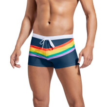 LGBTQ Rainbow Striped Swim Shorts QuickDry Sports Shorts M Dark Blue