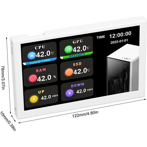 IPS USB Mini Screen 5 Inch with PC Temperature Display, HD IPS Display, Easy Connection for PC Data Monitor, Adjustable Settings WHITE 2