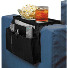 Armrest Organizer, Anti-slip Design with Cup Holder Tray, Convenient for Sofa Chair Remotes (Black)