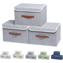 Foldable Linen Closet Storage Bins, Non-woven Fabrics Reinforced with Handles for Easy Access, Cleanable with Damp Cloth, 3-Piece Set