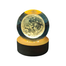 Solar System Crystal Balls Night Light with Wood Base-Moon