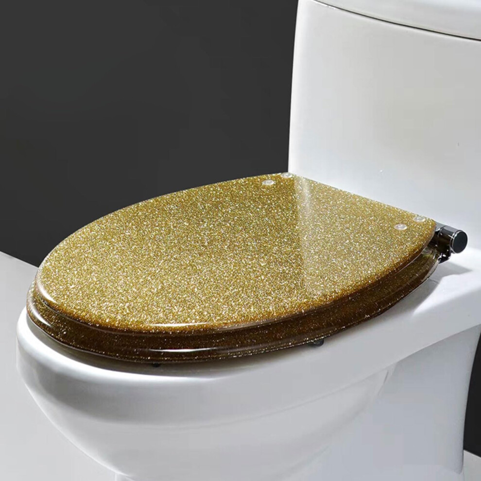 Resin Toilet Seat Glitters Gold 42X36cm, 150Kg Load, Scratch Resistant, Slowclose Quickrelease, For U/V/O Toilet Seats 9189345149030