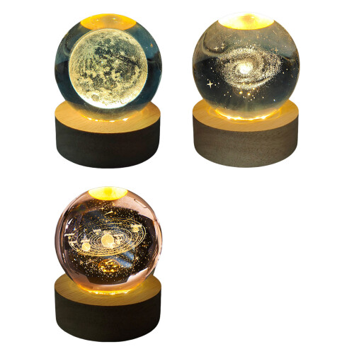 Solar System Crystal Balls Night Light with Wood Base-Moon 1
