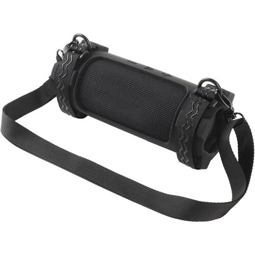 Silicone Protective Case For Portable Speakers Shockproof Shell Travel Case With Shoulder Strap Black 2