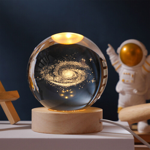 Solar System Crystal Balls Night Light with Wood Base-Moon 2