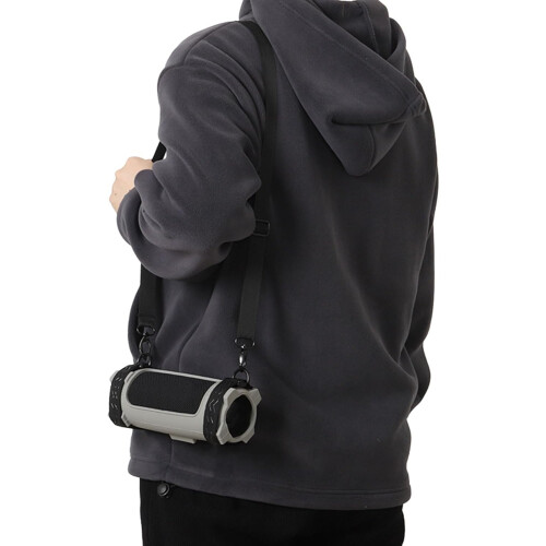 Silicone Protective Case For Portable Speakers Shockproof Shell Travel Case With Shoulder Strap Black 1