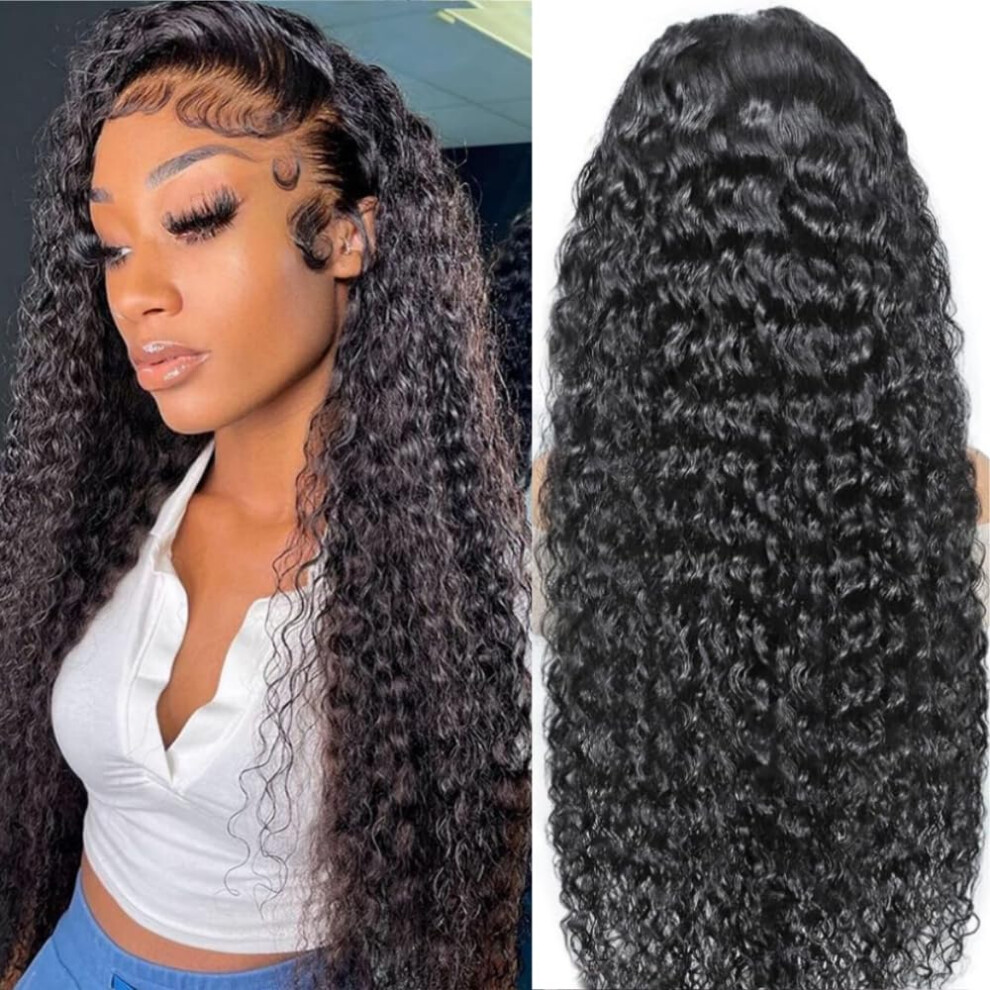 Curly Wig 13x4 Lace Front Wig Human Hair Deep Wave Glueless 28 Inch For Women 180% Density