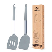 Silicone Spatula Set Pack of 2 BPA   Heat Resistant Non Stick Turners for Fish Eggs Pancakes Gray